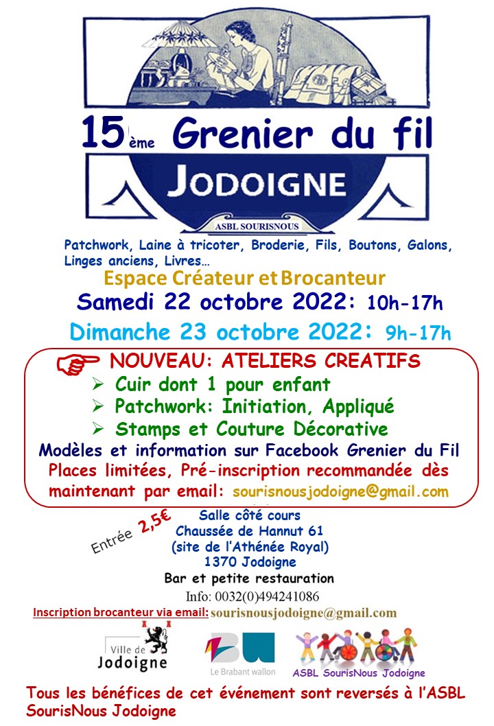 15ième Grenier Du Fil Jodoigne annoncé sur l'Agenda du Fil - agendadufil.fr